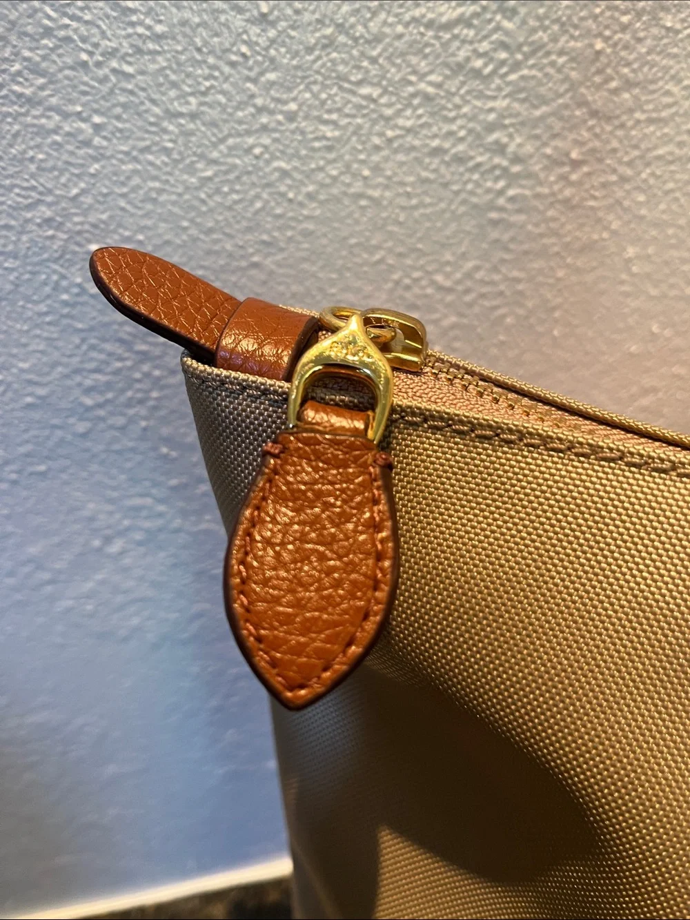Lauren Ralph Lauren Taupe Tote with Brown Leather Straps